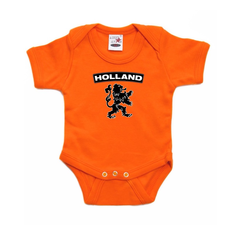 Oranje rompertje met zwarte leeuw baby