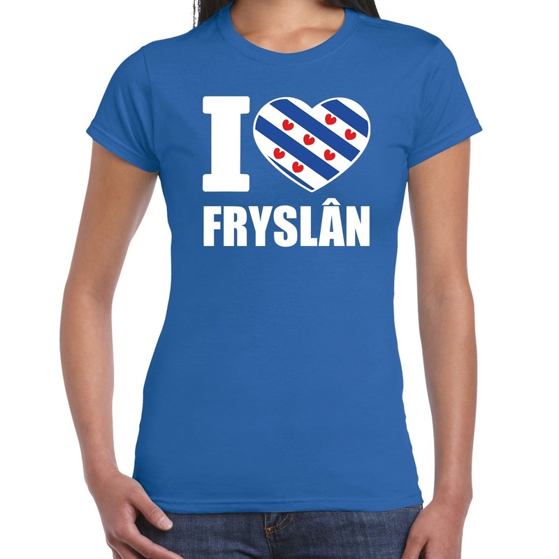 I love Fryslan t-shirt - blauw - voor dames - Friesland thema - korte mouwen