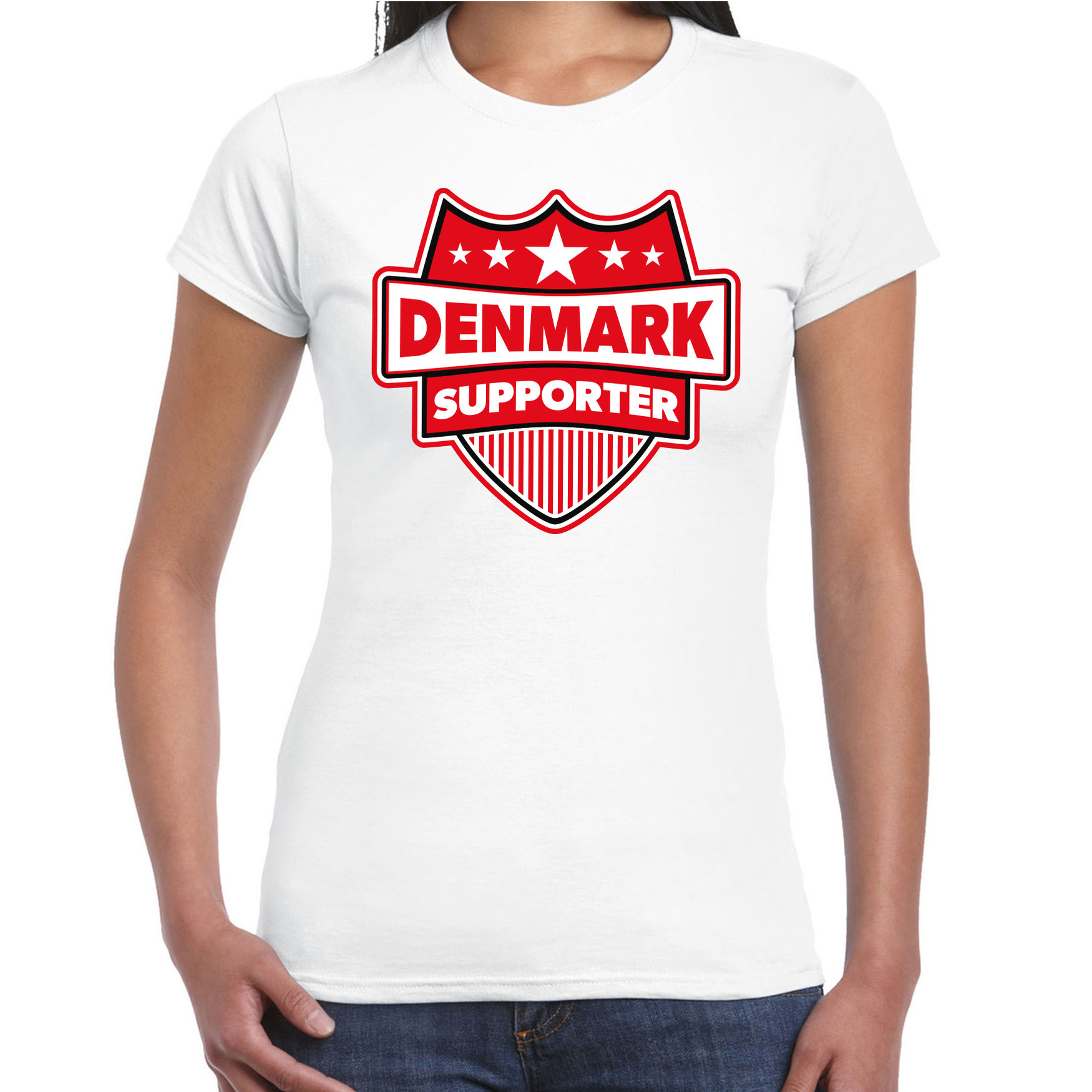 Denemarken / Denmark schild supporter t-shirt wit voor dames