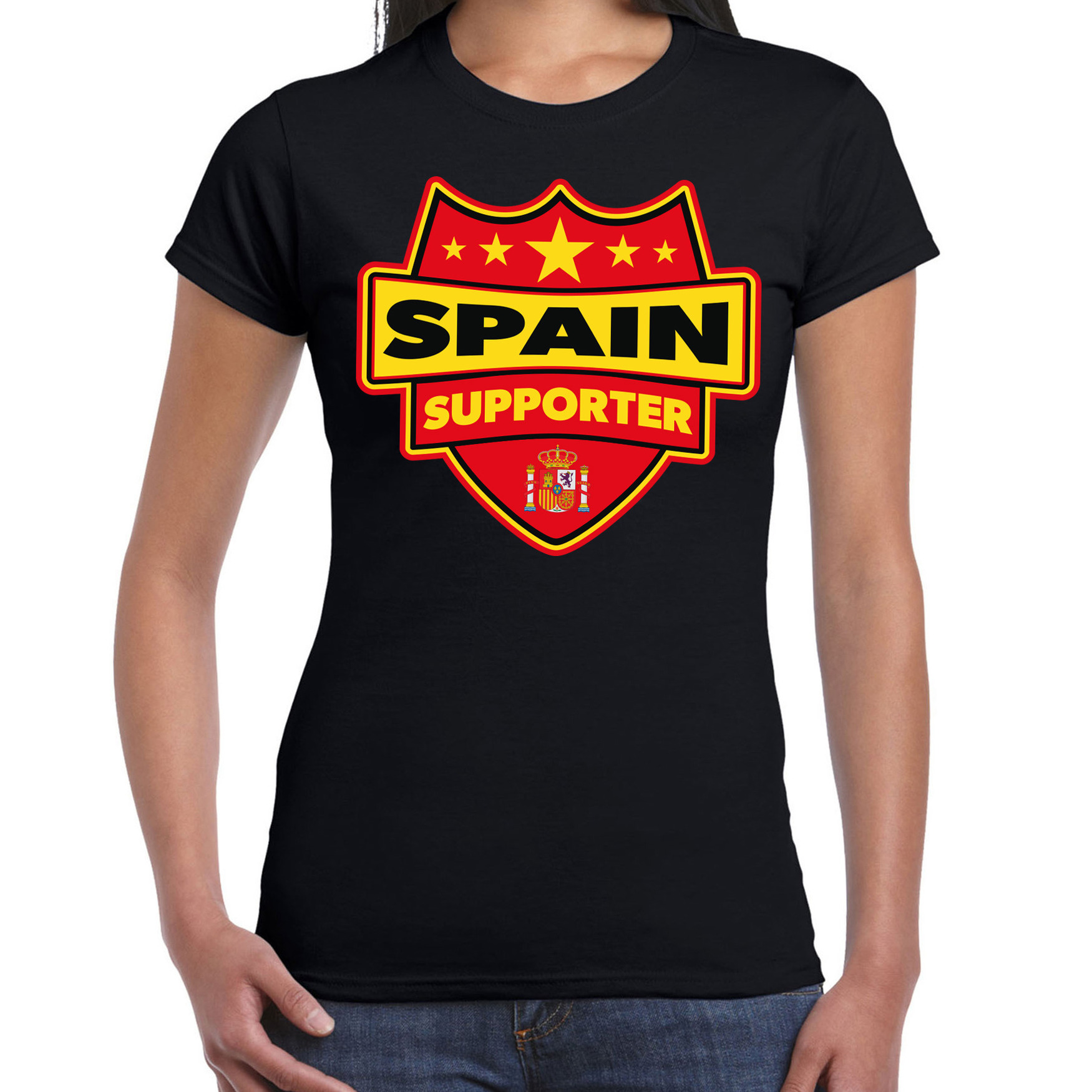 Spanje / Spain schild supporter t-shirt zwart voor dames