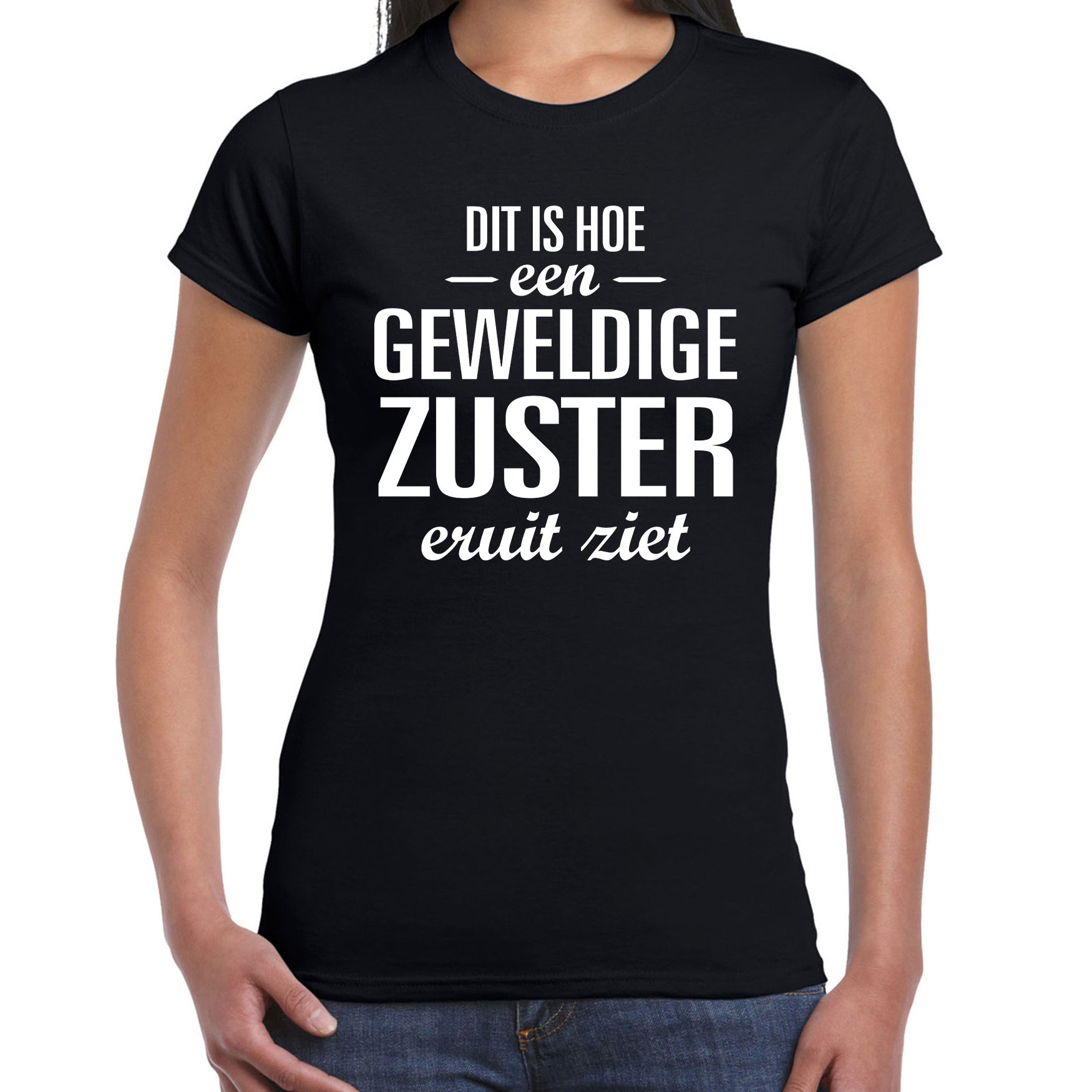 Dit is hoe een geweldige zuster eruit ziet cadeau t-shirt zwart dames