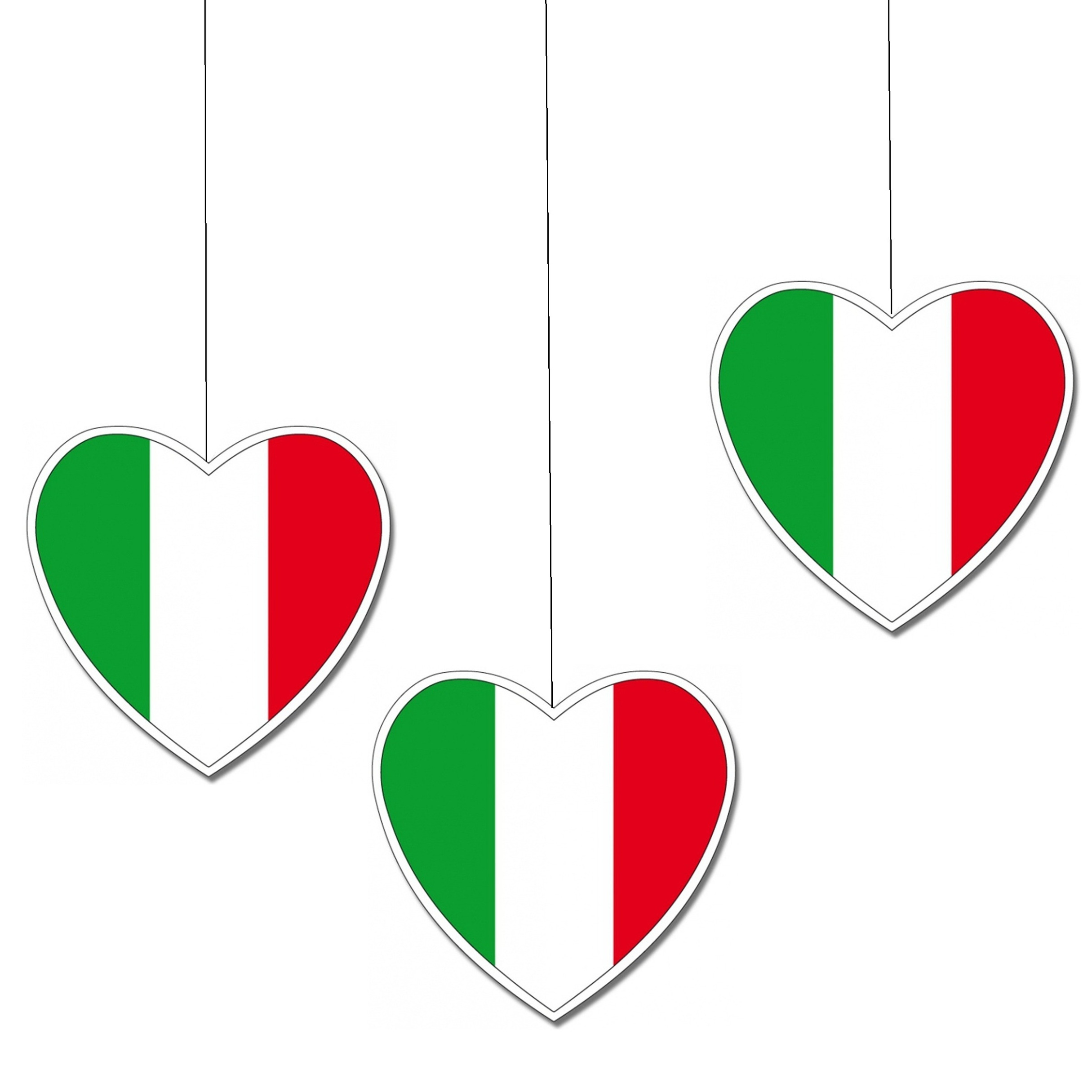 Italie hangdecoratie hart - 3x - 14 cm - papier/karton - brandvertragend - Italiaanse vlag
