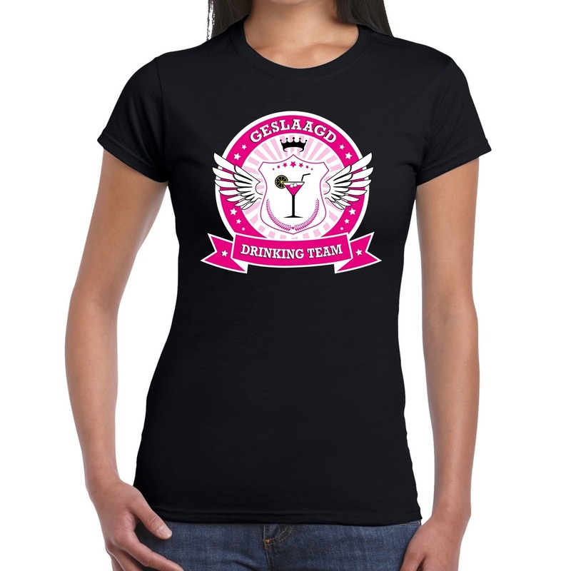 Zwart Geslaagd drinking team t-shirt dames