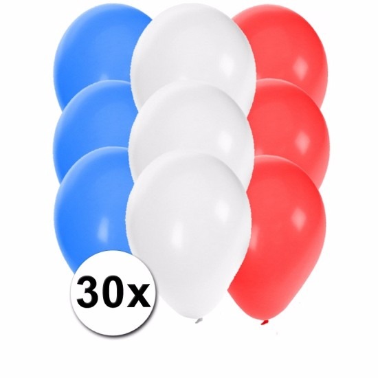 30x stuks Ballonnen - in Franse kleuren - versiering - feestartikelen