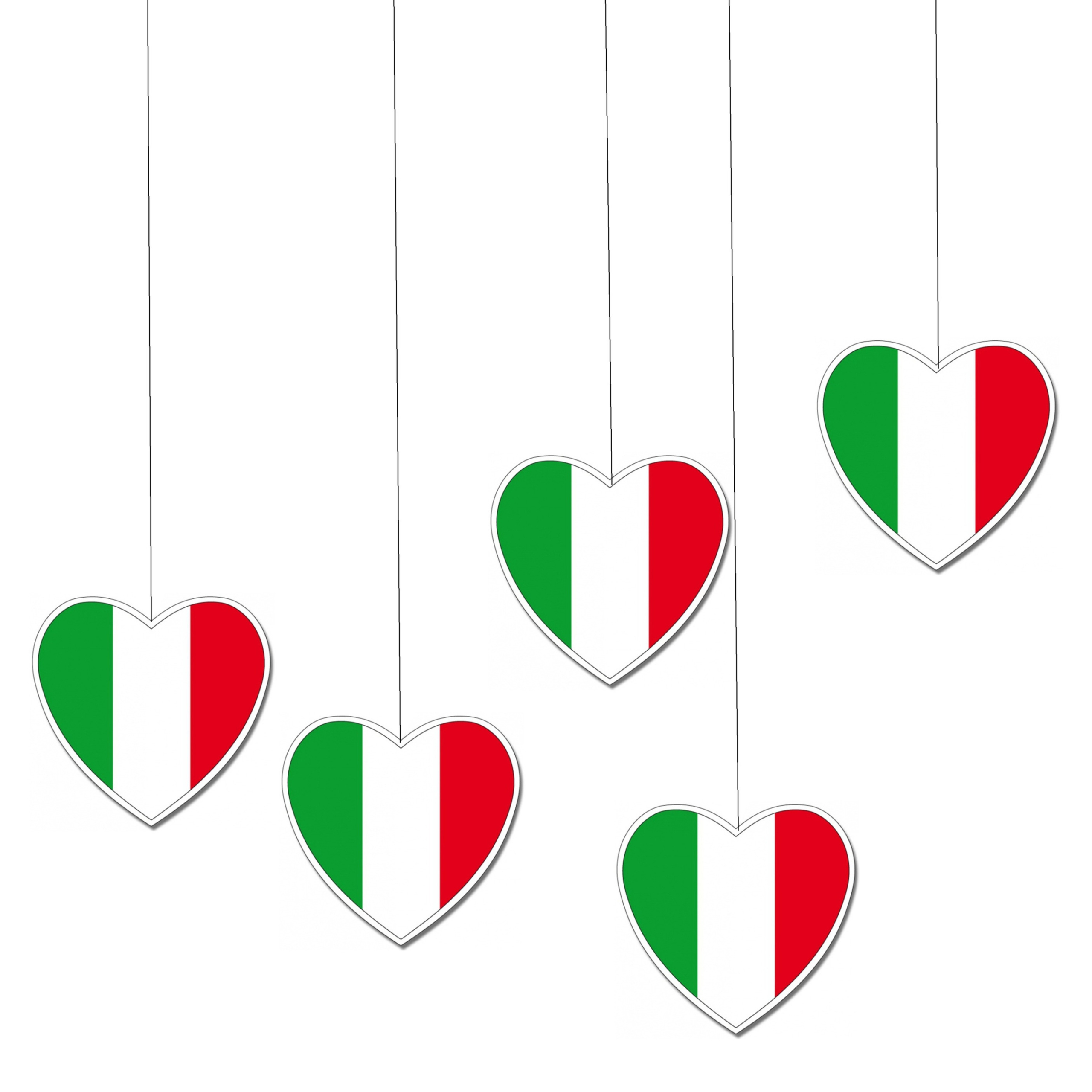 Italie hangdecoratie hart - 5x - 14 cm - papier/karton - brandvertragend - Italiaanse vlag
