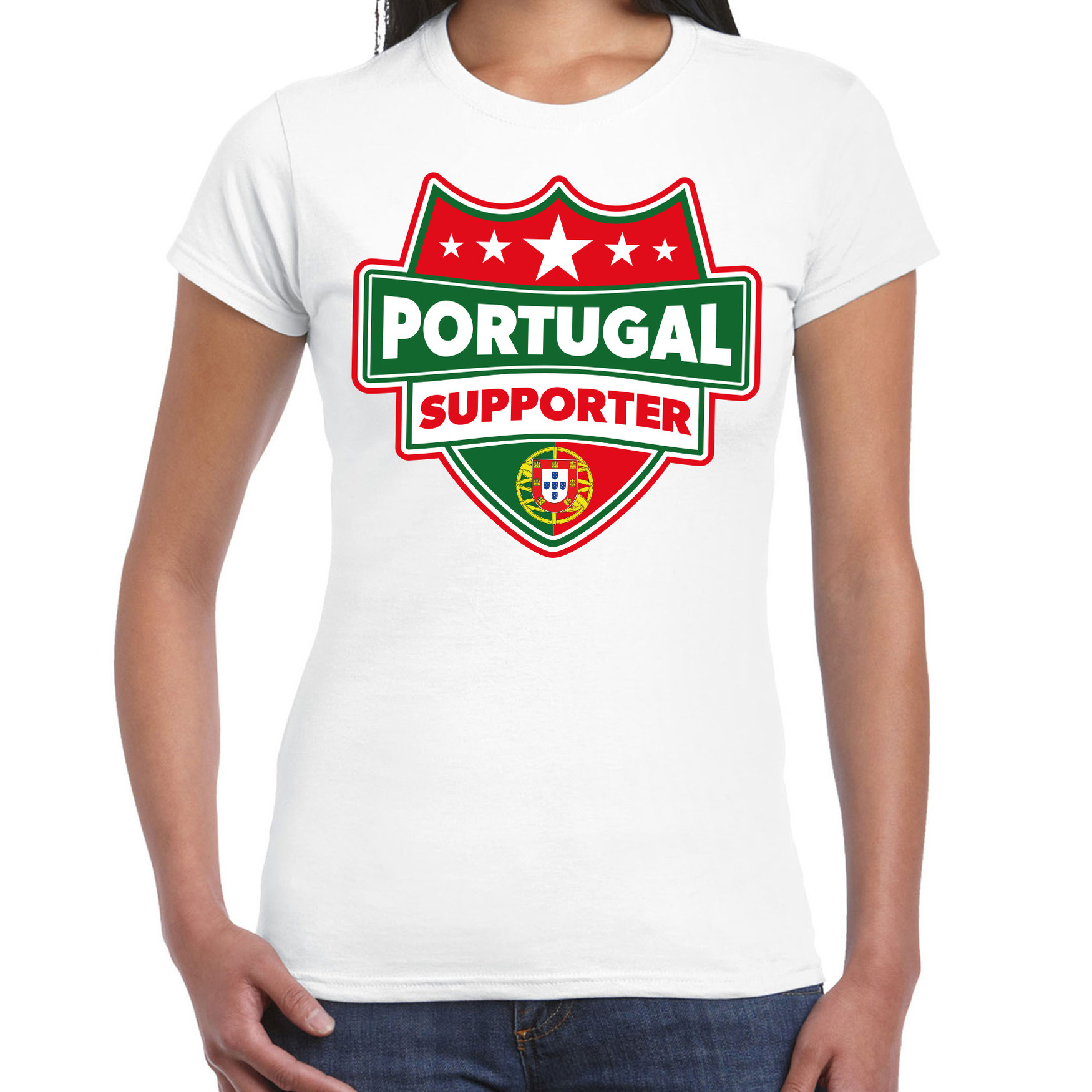 Portugal schild supporter t-shirt wit voor dames