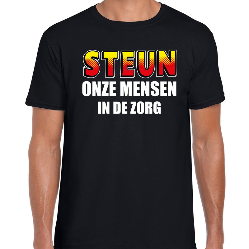 Steun onze mensen in de zorg t-shirt zwart voor heren