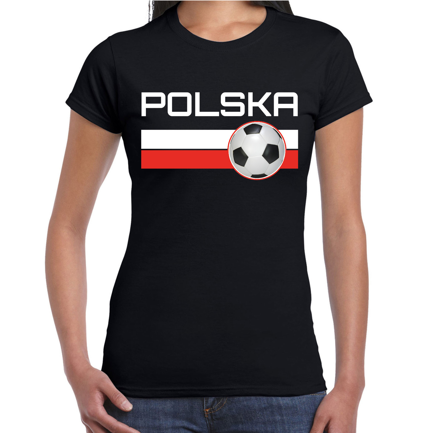 Polska / Polen voetbal / landen t-shirt zwart dames