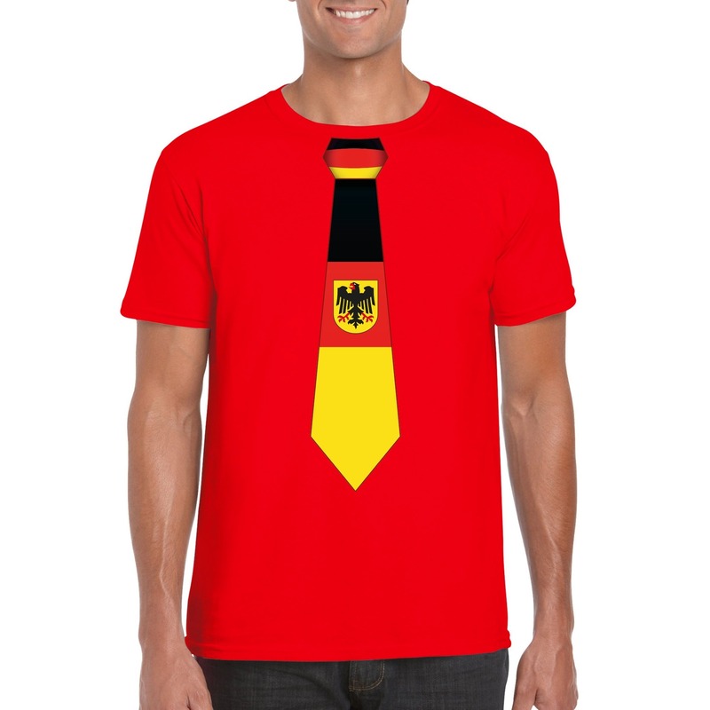 Rood t-shirt met Duitsland vlag stropdas heren