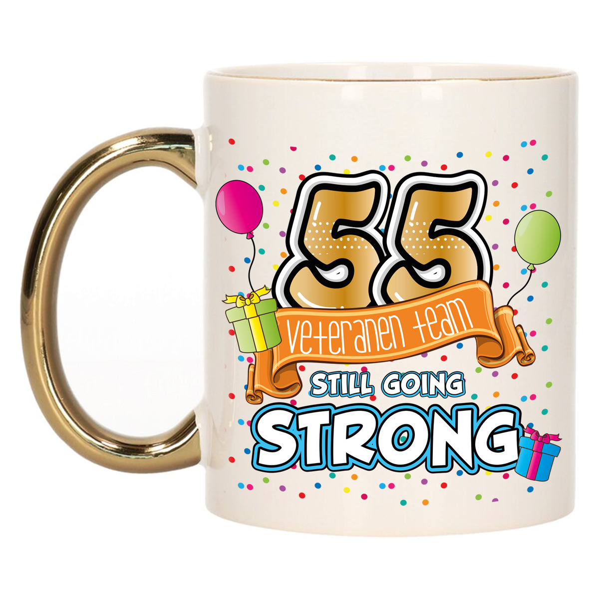 Verjaardag cadeau mok 55 jaar - goud - veteranen team - 300 ml - keramiek