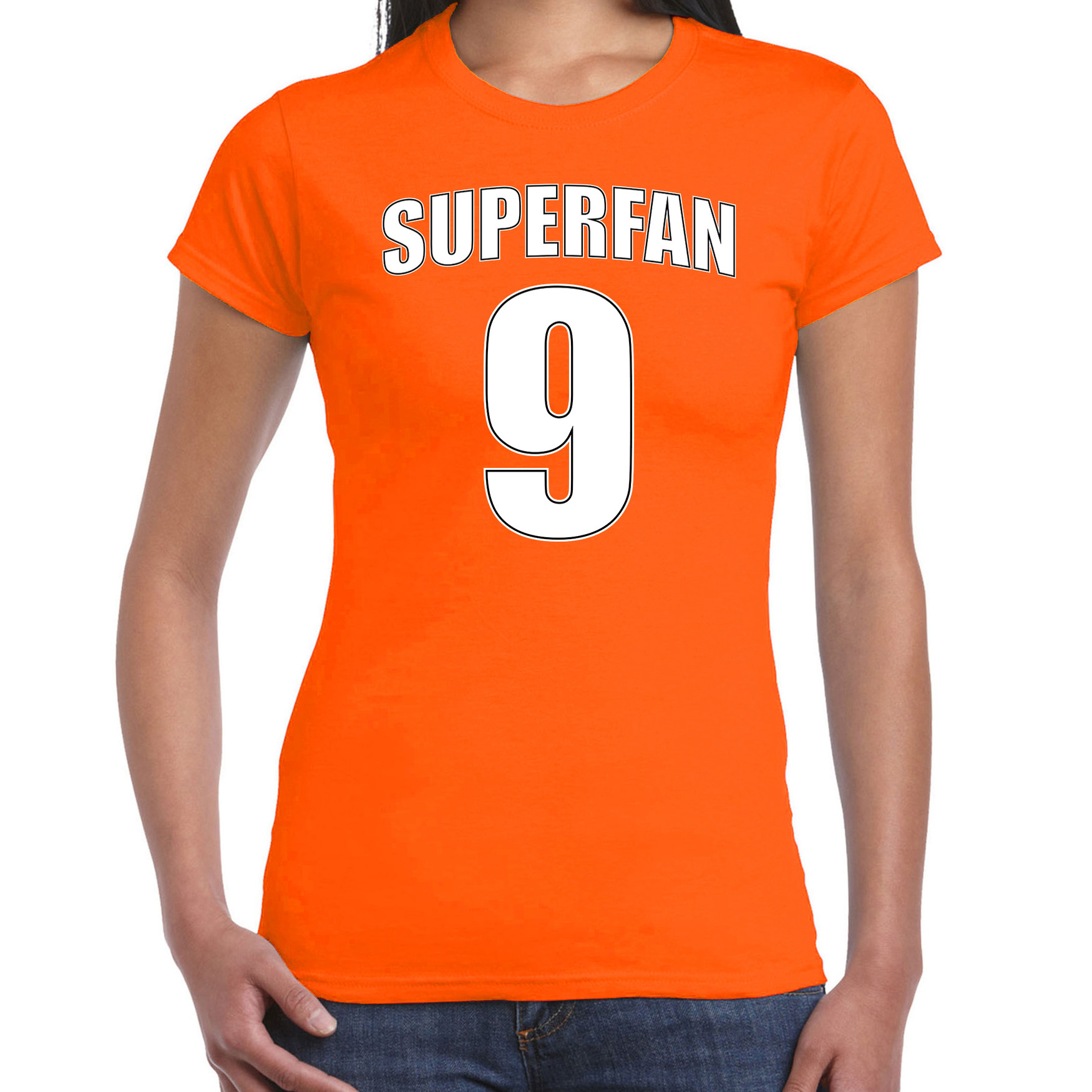 Superfan nummer 9 oranje t-shirt Holland / Nederland supporter EK/ WK voor dames