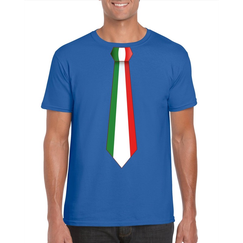 Blauw t-shirt met Italie vlag stropdas heren