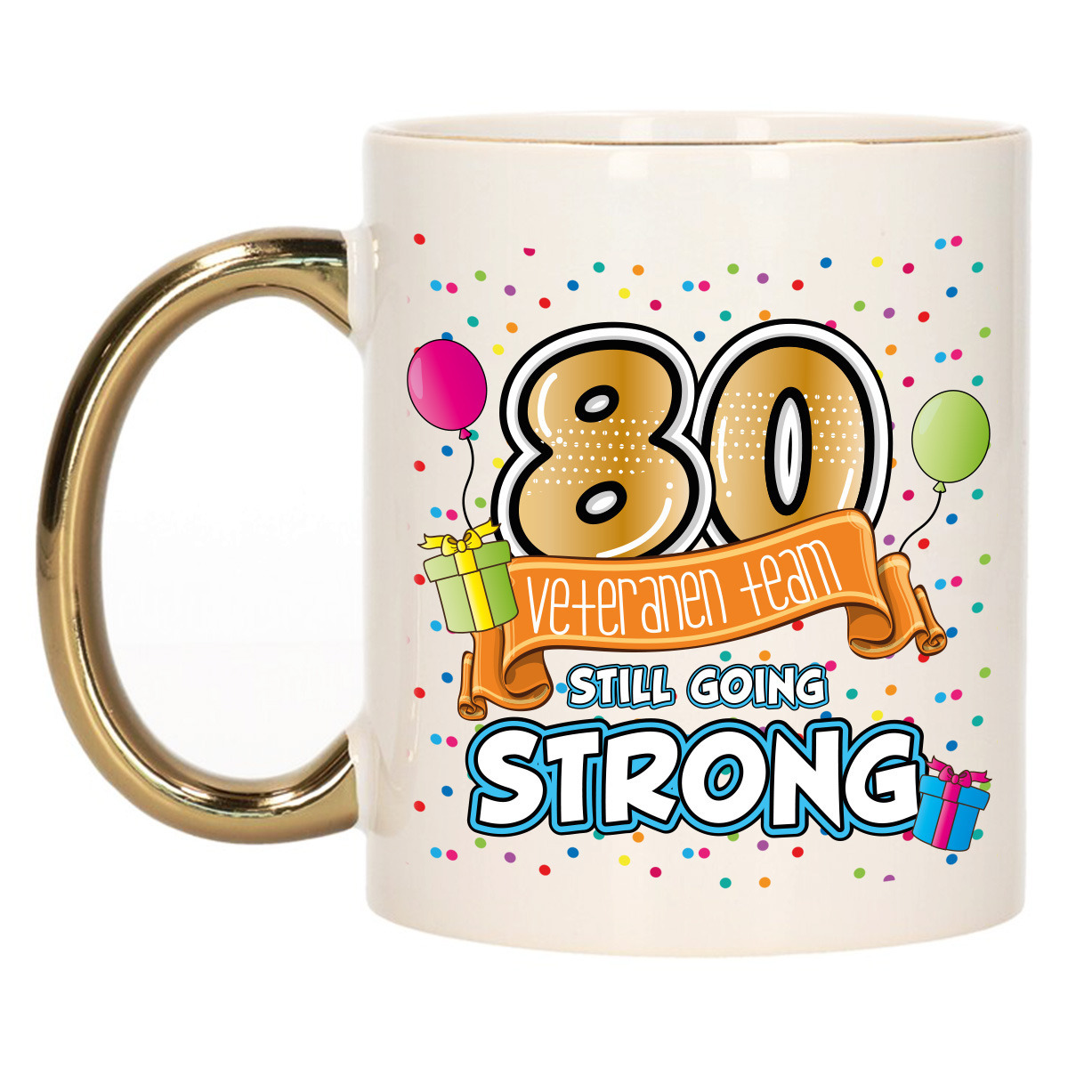 Verjaardag cadeau mok 80 jaar - goud - veteranen team - 300 ml - keramiek
