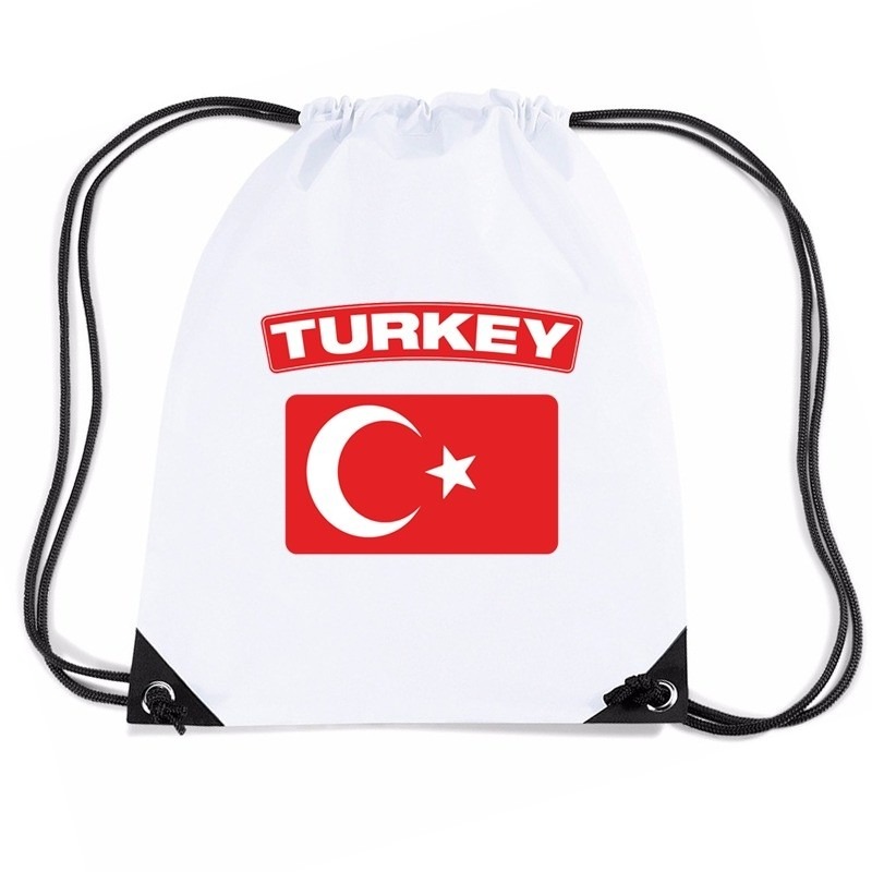 Turkije nylon rugzak wit met Turkse vlag