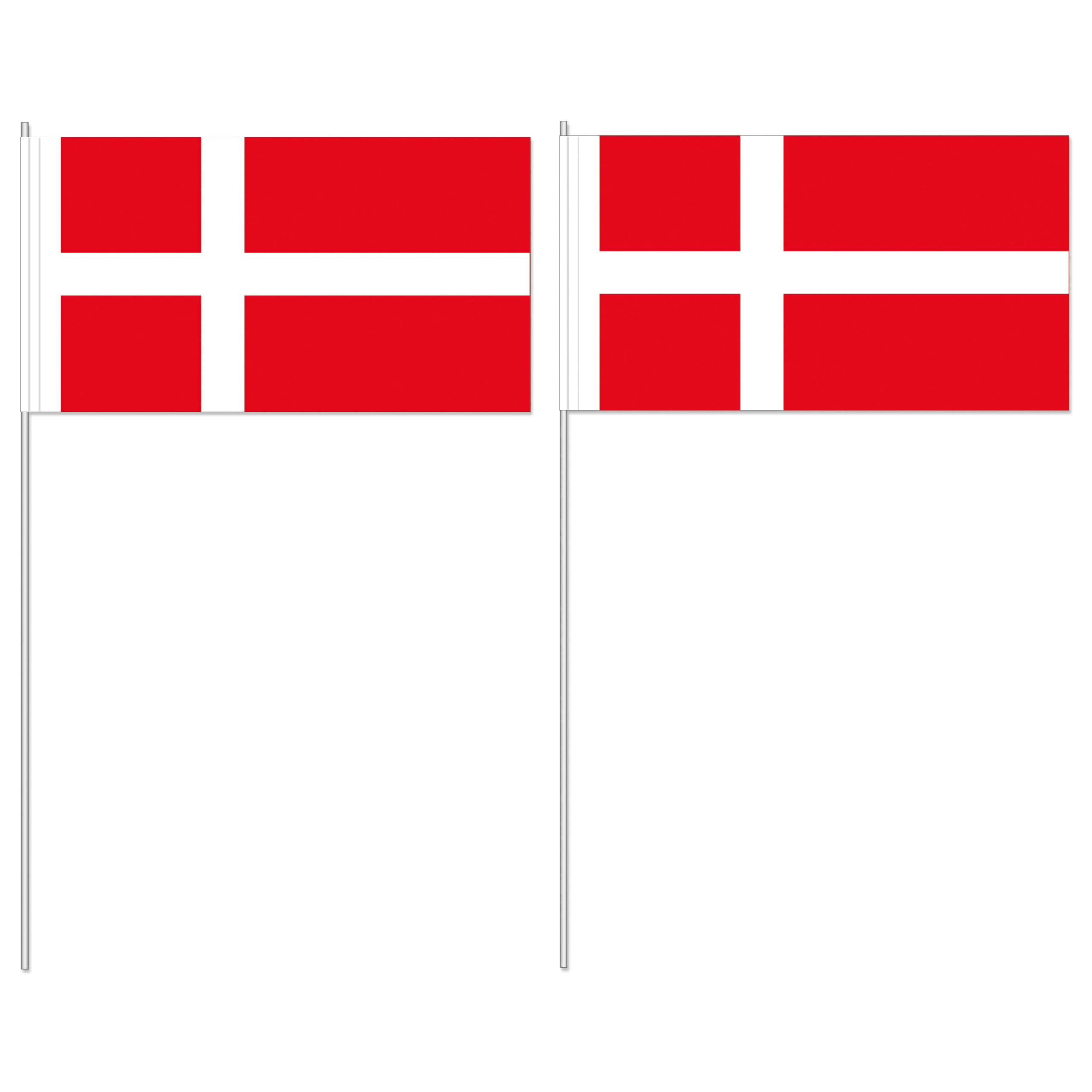Zwaaivlaggetjes Denemerken - 10x - 12 x 24 cm - papier - landen versiering - supporters - stokje 40