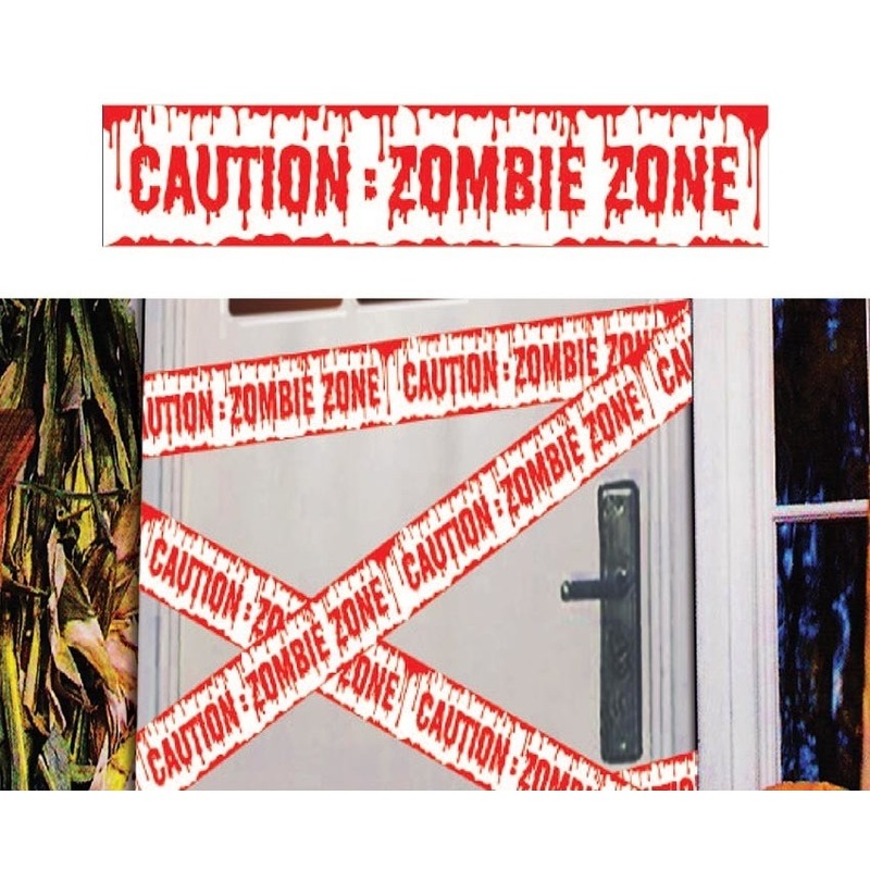 Caution Zombie Zone afzetlint/markeerlint - 3x - 6 meter - Horror/Halloween versiering
