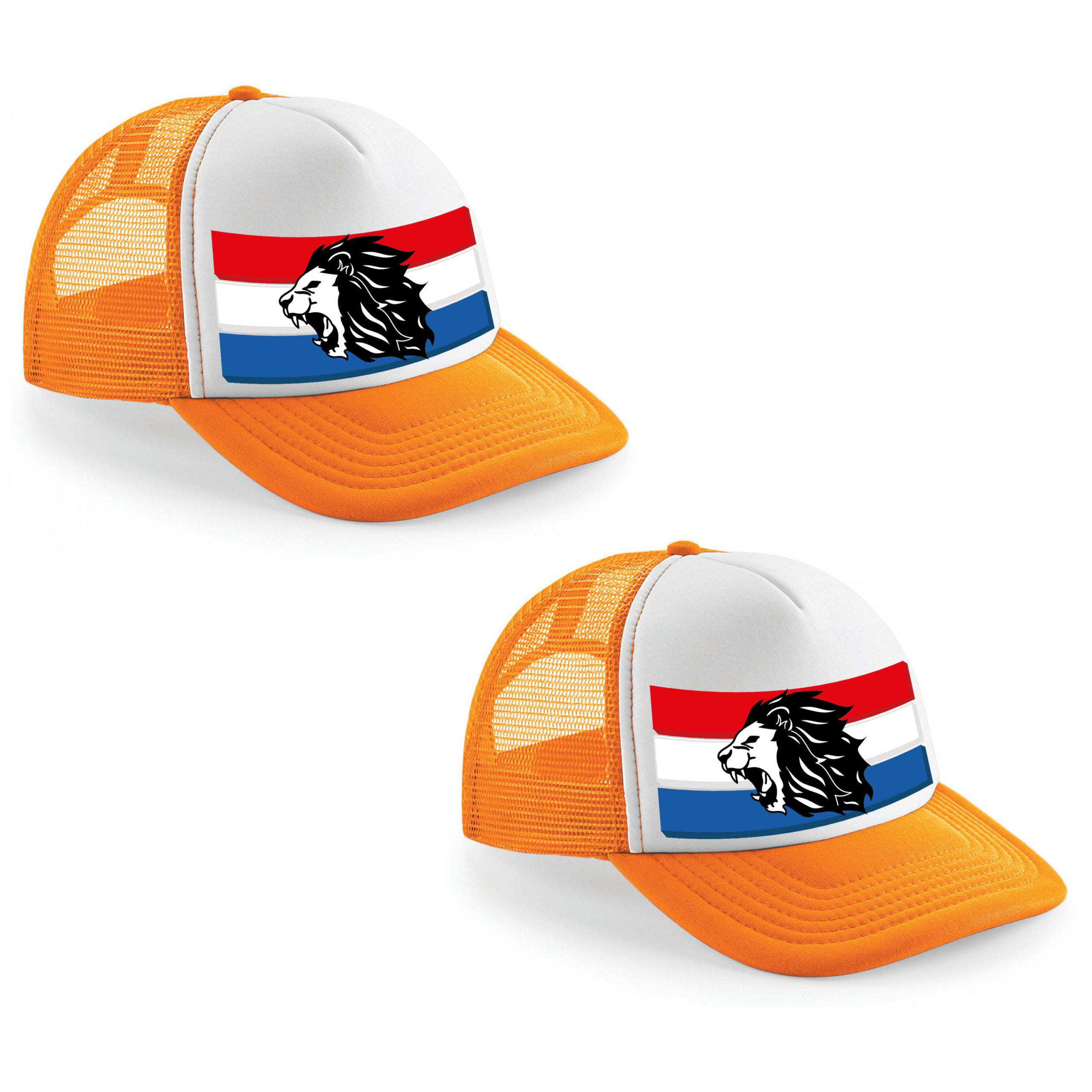 2x stuks oranje/ wit Holland leeuw snapback cap/ truckers pet dames en heren - Koningsdag/ EK/ WK pe