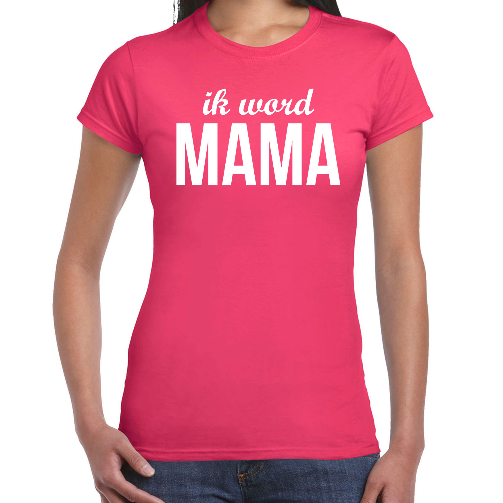 Ik word mama tekst - t-shirt - fuchsia roze - voor dames - Cadeau - aanstaande moeder/ zwanger