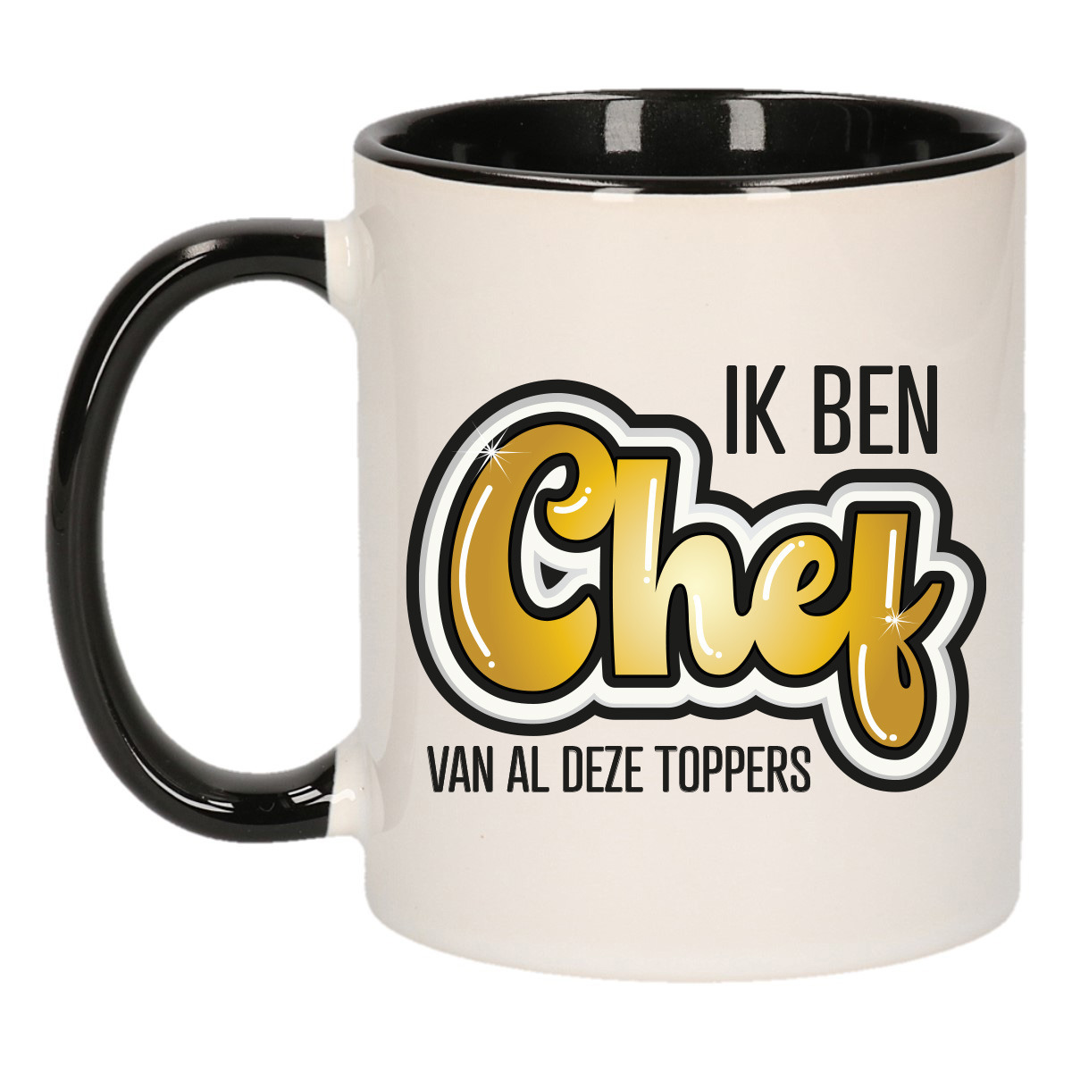Cadeau koffie/thee mok voor chef - zwart oor - ik ben Chef - keramiek - 300 ml