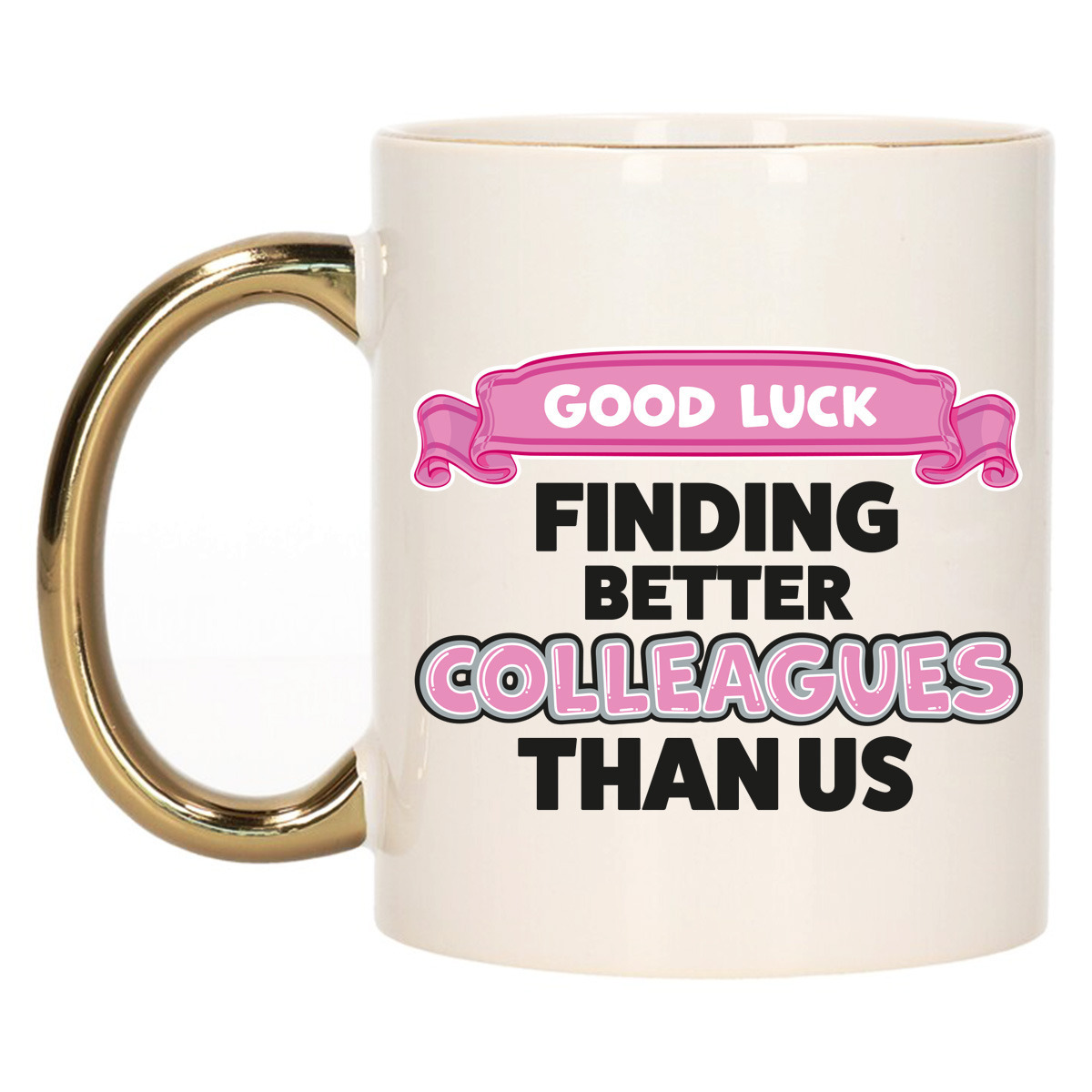 Cadeau koffie/thee mok voor collega - gouden oor - afscheid - keramiek - 300 ml