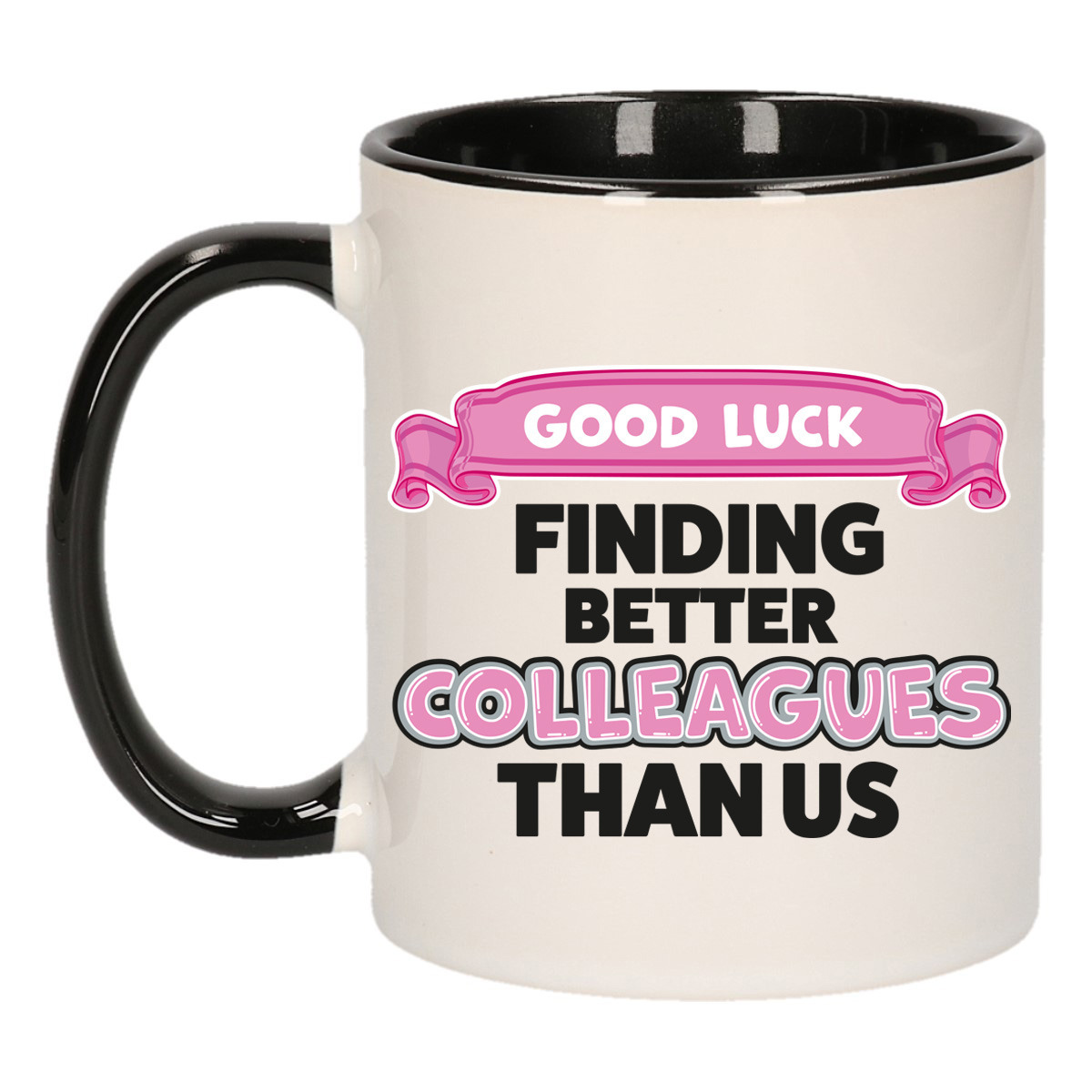 Cadeau koffie/thee mok voor collega - zwart oor - afscheid - keramiek - 300 ml