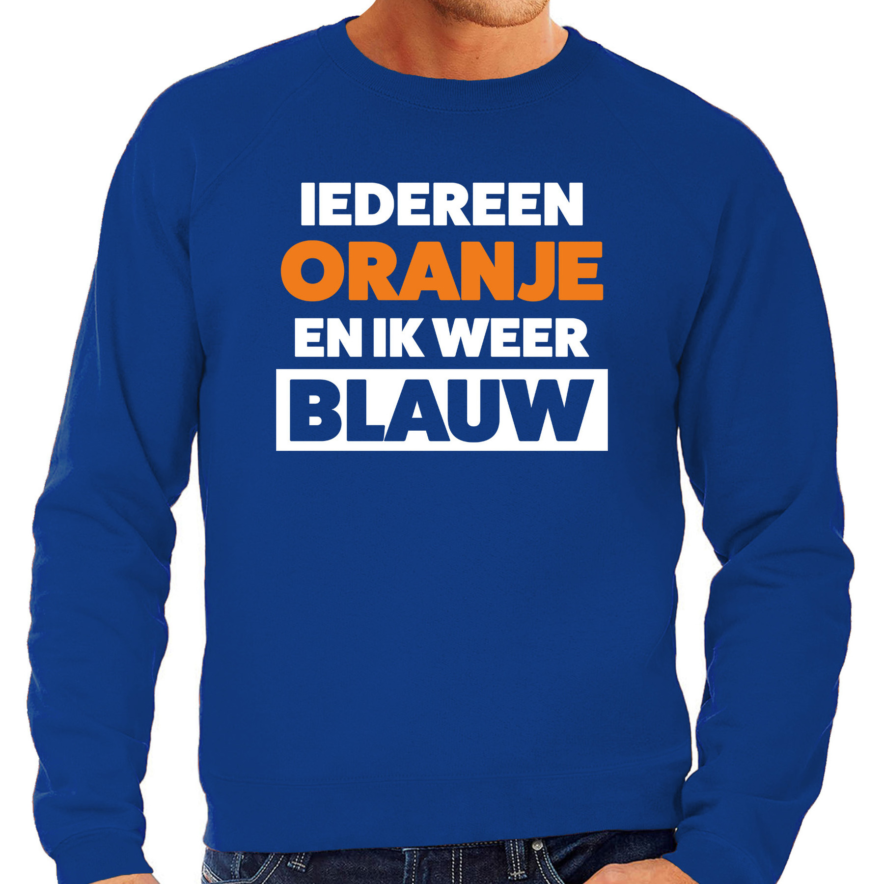 Iedereen oranje ik blauw sweater blauw voor heren - Koningsdag truien
