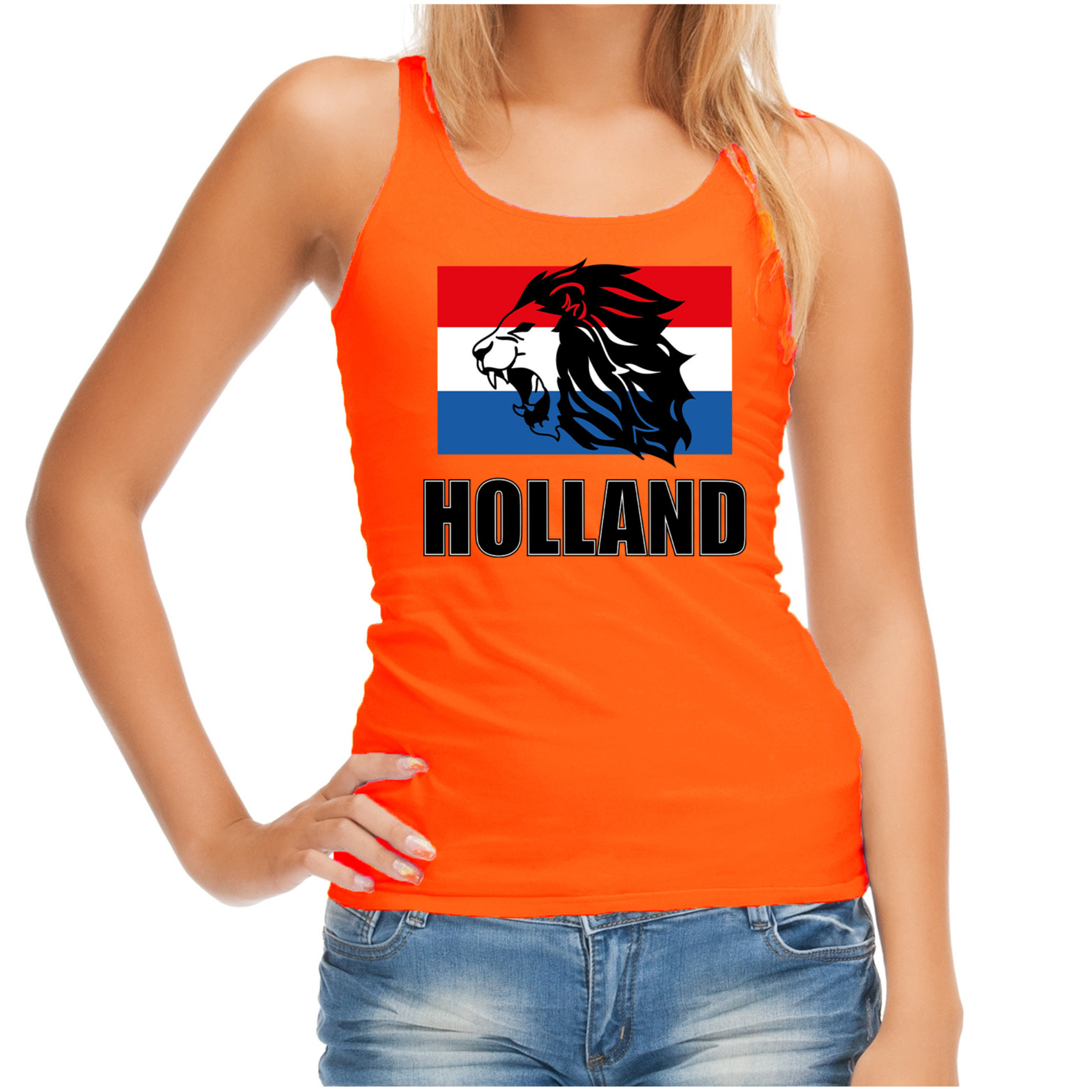 Tanktop Holland met leeuw en vlag Holland / Nederland supporter EK/ WK voor oranje voor dames