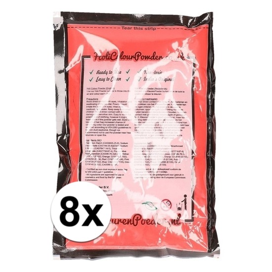 Zakje Holi kleurpoeder - 8x - rood - 100 gram - feestartikelen - Heilig Indiaas kleurenpoeder