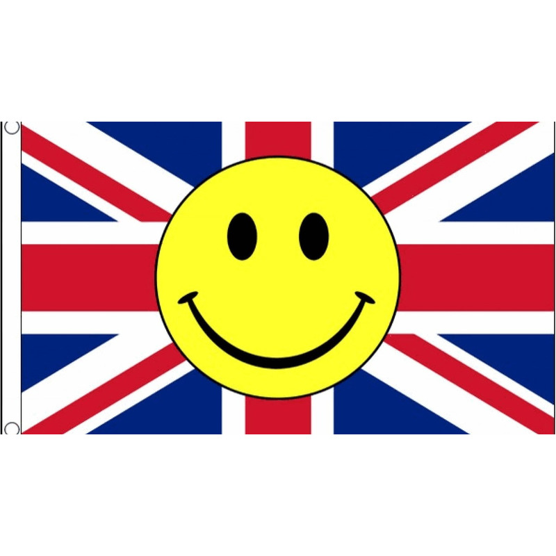 UK vlag met gele smiley 90 x 150 cm