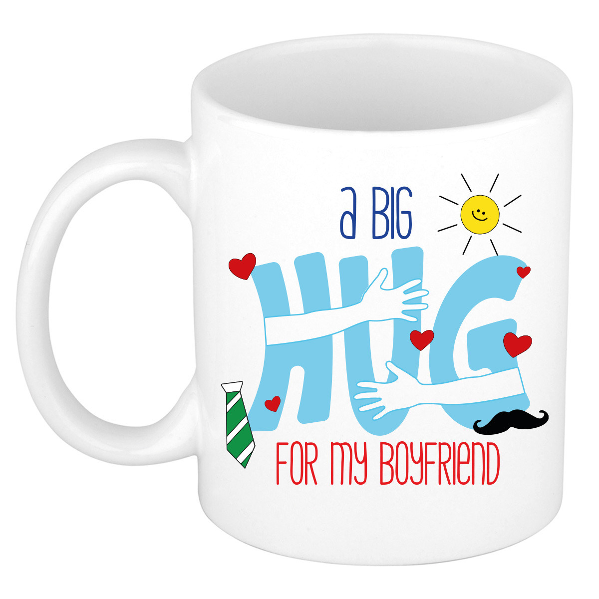 Cadeau koffie/thee mok voor vriend - wit - big hug - 300 ml - verjaardag