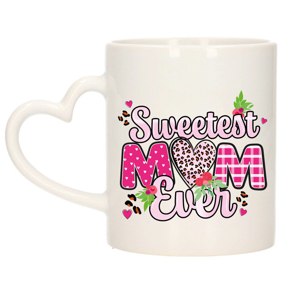 Cadeau koffie/thee mok mama - hartjes oor - liefste mam ooit - 300 ml - Moederdag