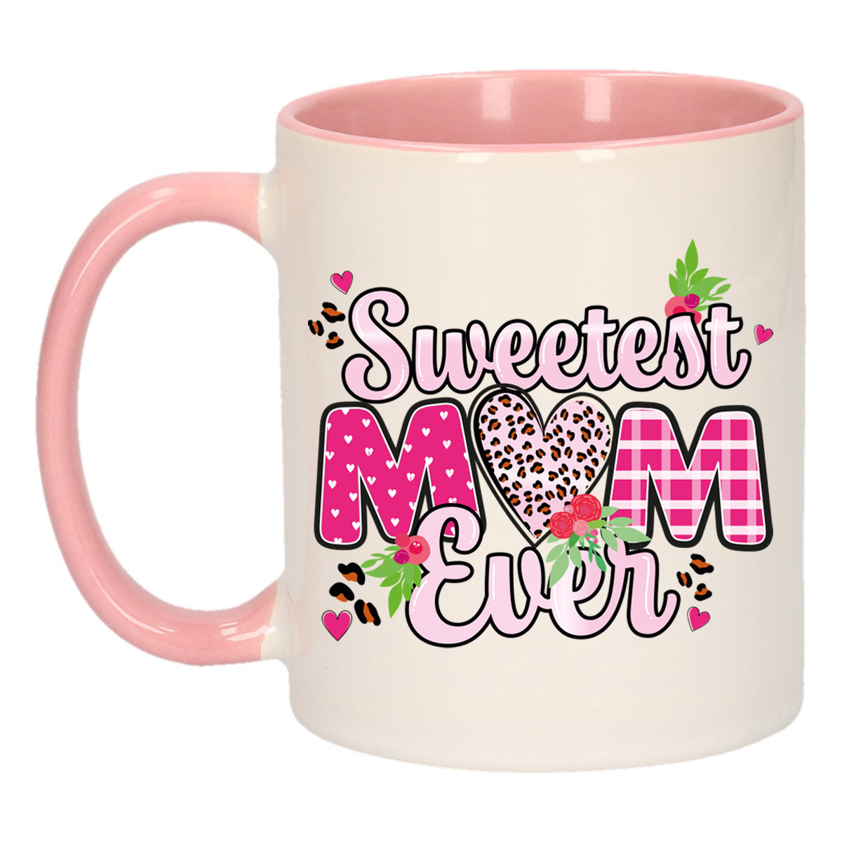 Cadeau koffie/thee mok mama - roze oor - liefste mam ooit - 300 ml - Moederdag