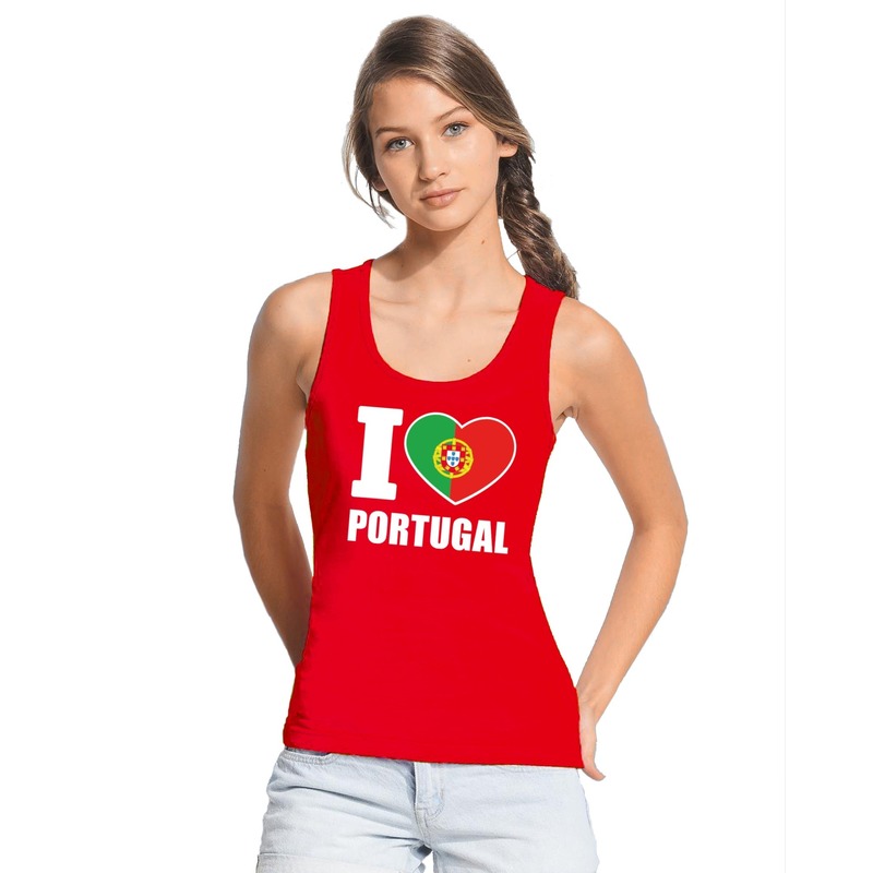 Rood I love Portugal fan singlet shirt/ tanktop dames