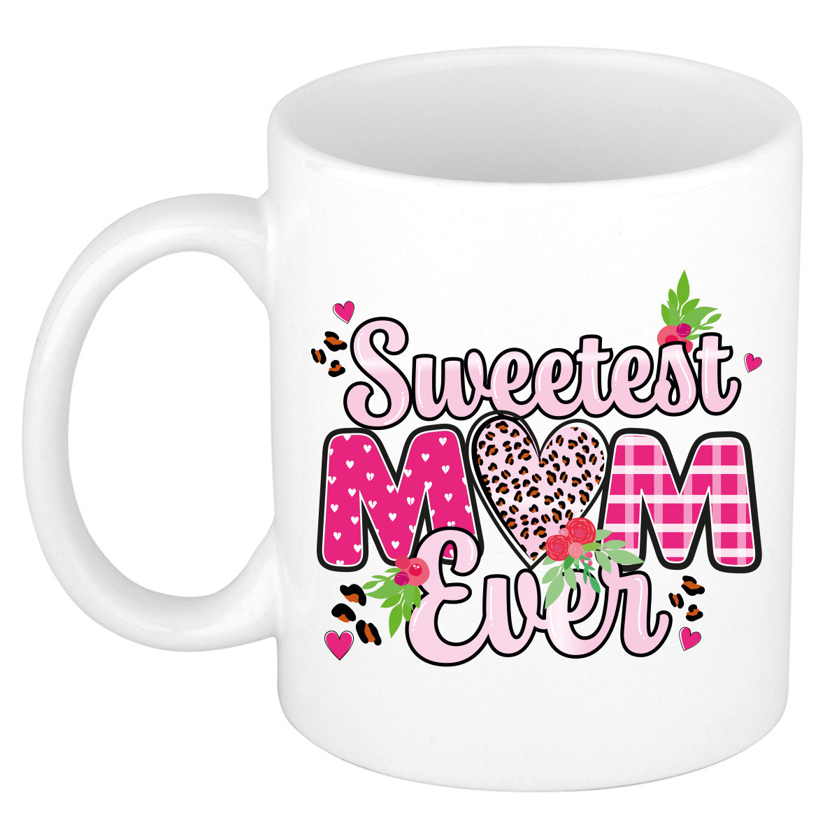 Cadeau koffie/thee mok mama - wit/roze - liefste mam ooit - 300 ml - Moederdag