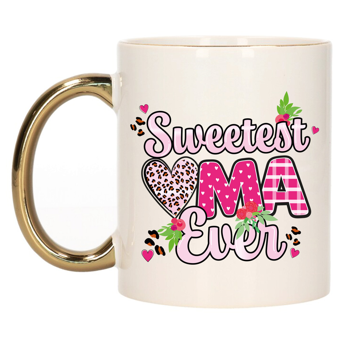 Cadeau koffie/thee mok oma - gouden oor - liefste oma ooit - 300 ml