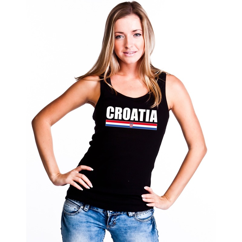 Zwart Kroatie supporter singlet shirt/ tanktop dames