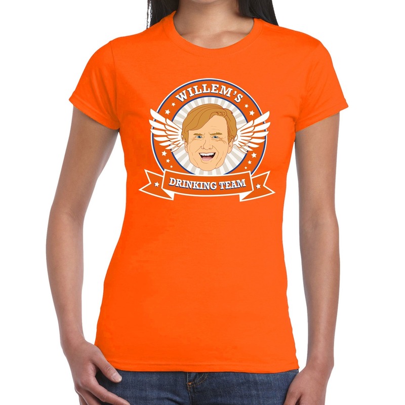 Oranje Koningsdag Willem drinking team t-shirt dames