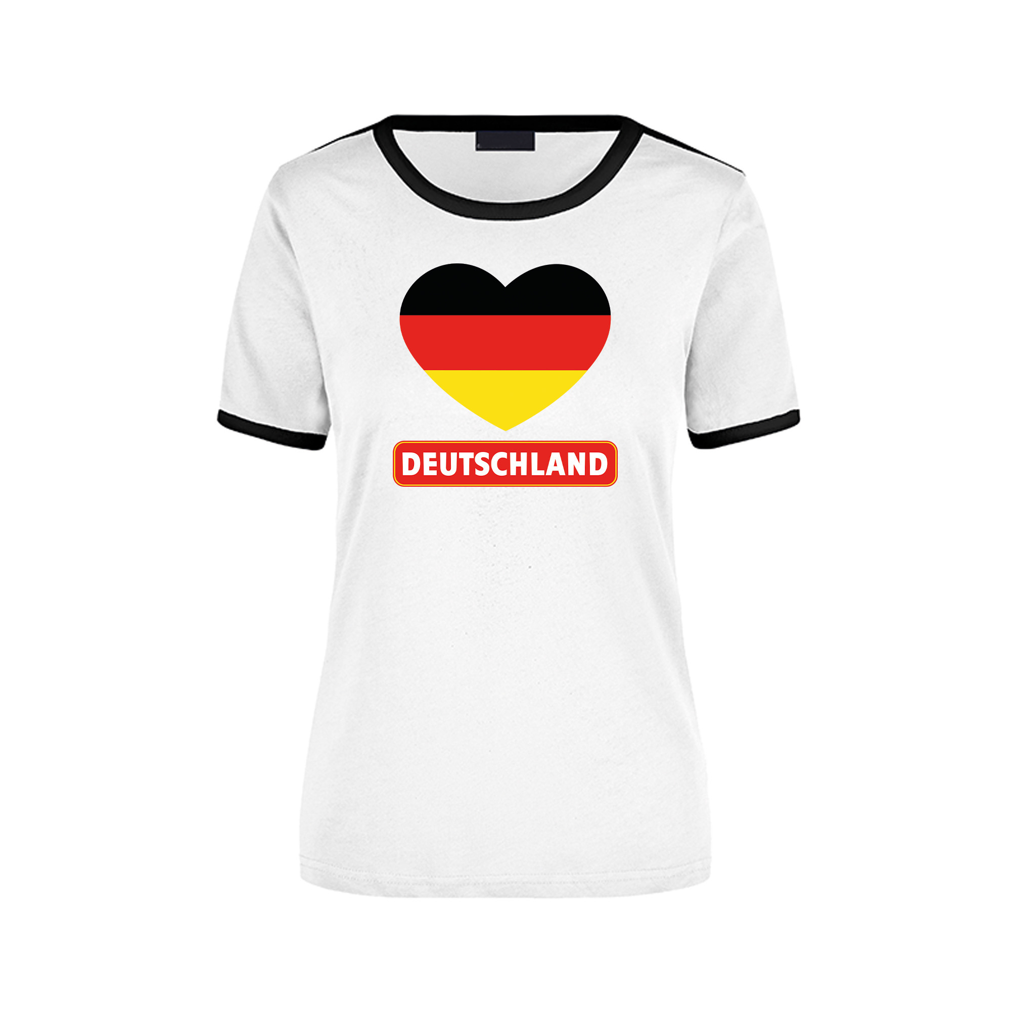 Deutschland wit/zwart ringer t-shirt Duitsland vlag in hart voor dames