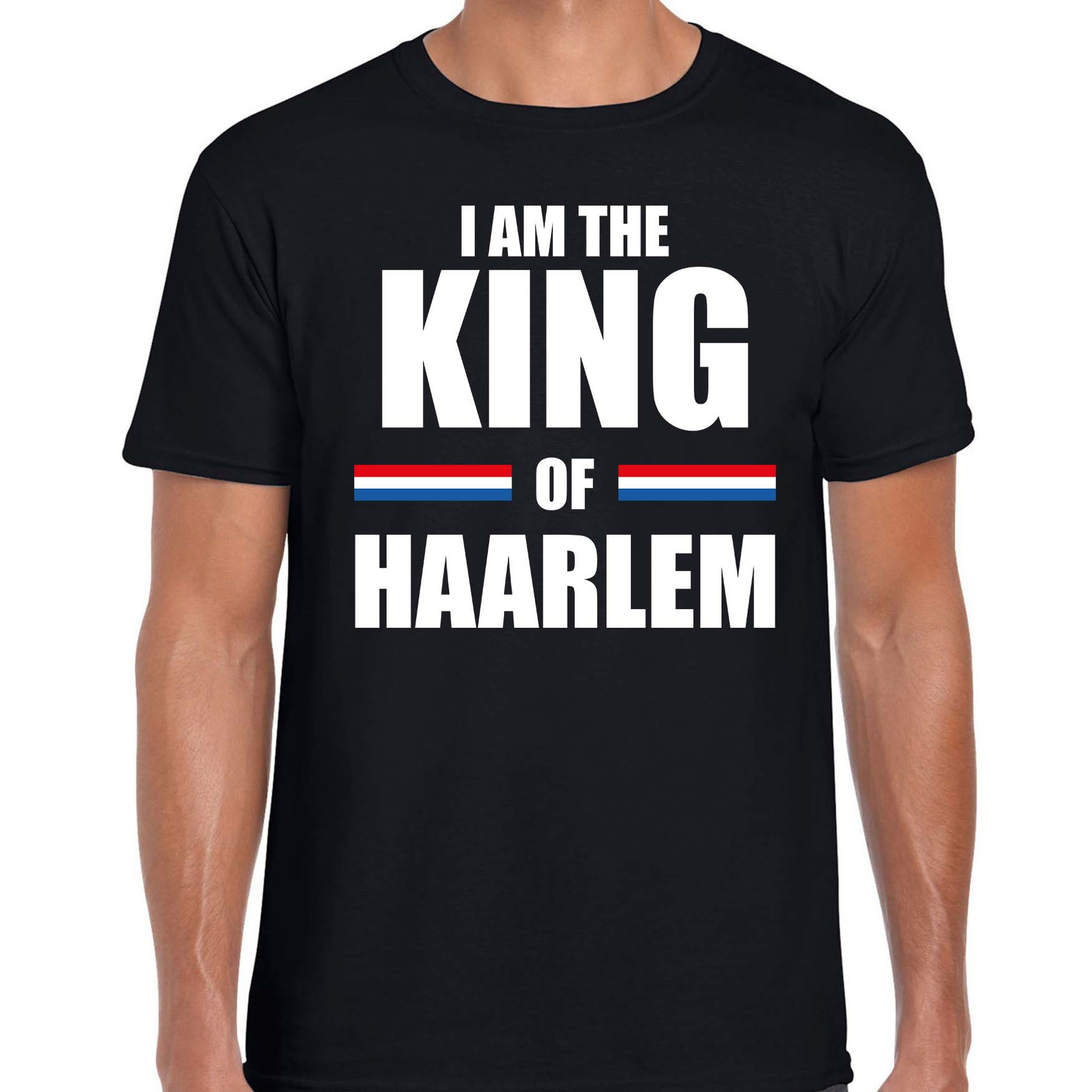 Feest t-shirt voor heren - I am the King of Haarlem - zwart - Koningsdag