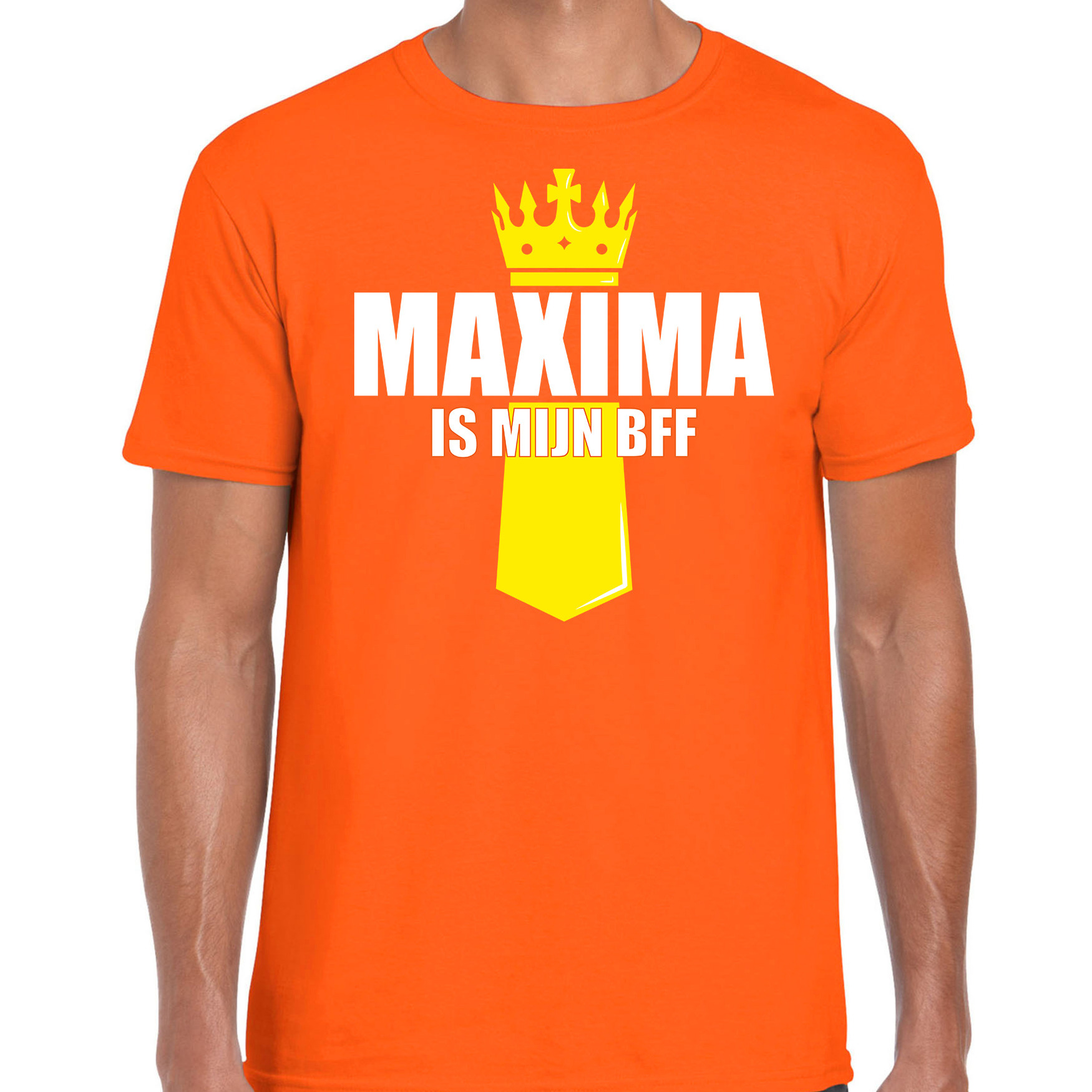 Koningsdag t-shirt Maxima is mijn BFF met kroontje oranje voor heren