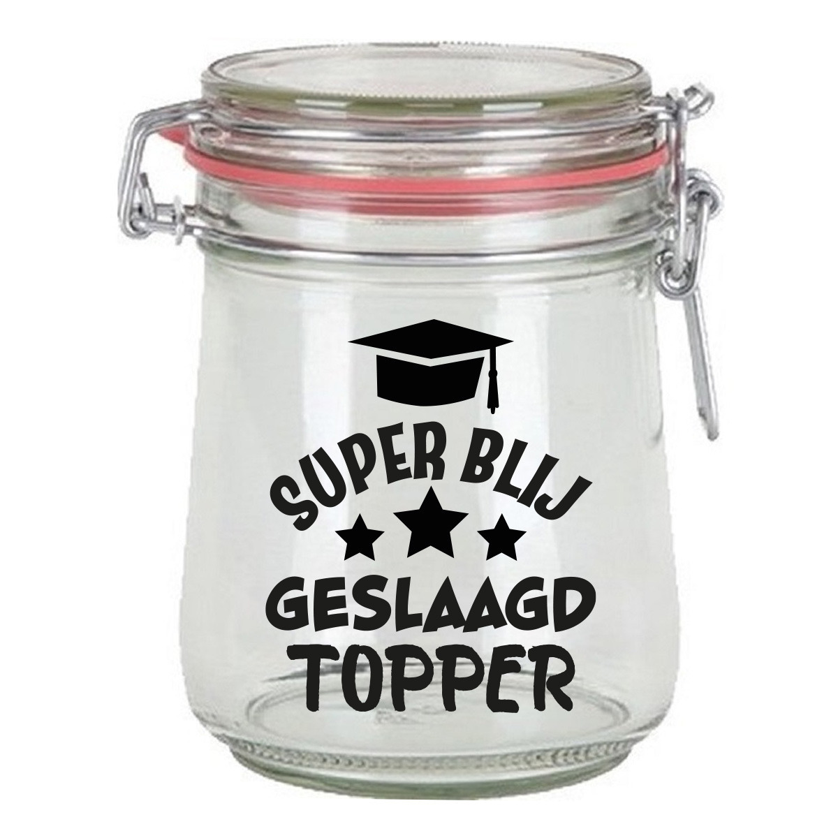 Cadeau voorraadpot - geslaagd - glas - 10 x 7