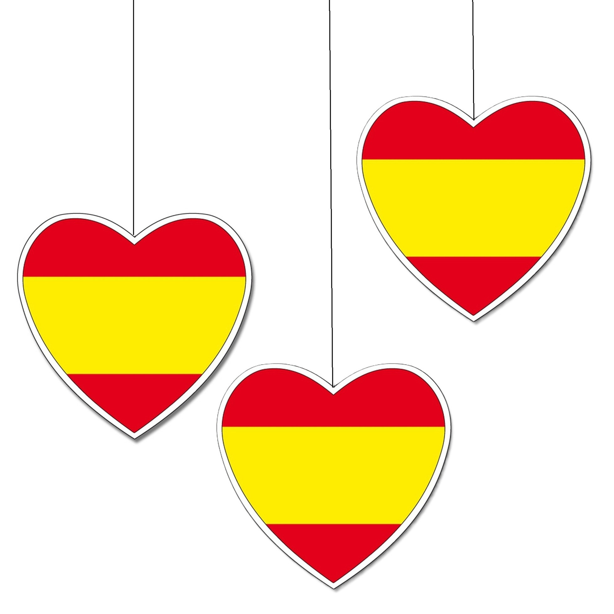 Spanje thema hangdecoratie hartje - 3x - 14 cm - landen vlaggen decoratie - Spaans