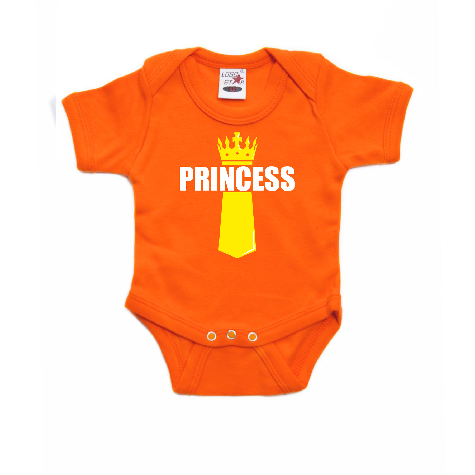 Koningsdag romper Princess met kroontje oranje voor babys