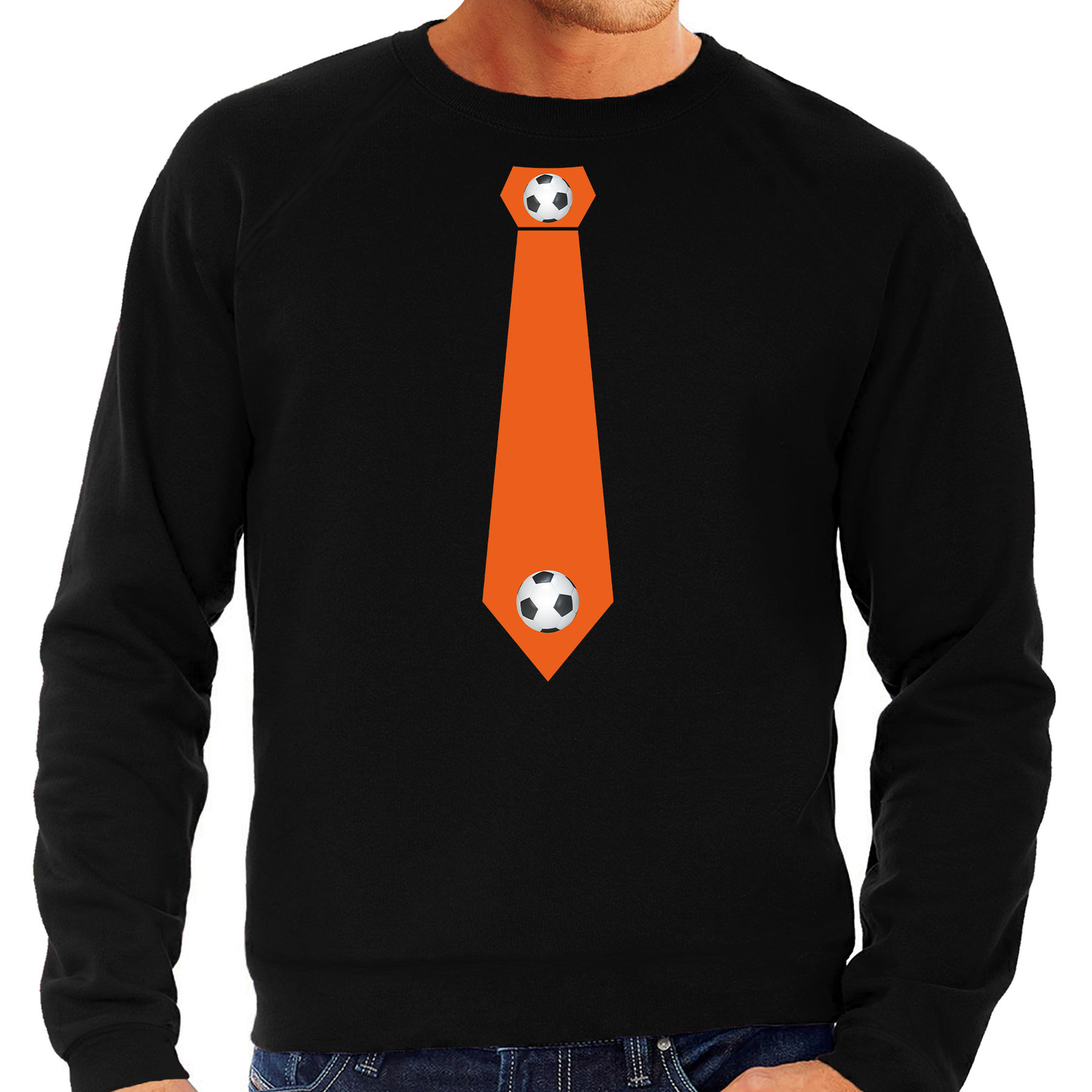 Zwarte sweater / trui Holland / Nederland supporter oranje voetbal stropdas EK/ WK voor heren