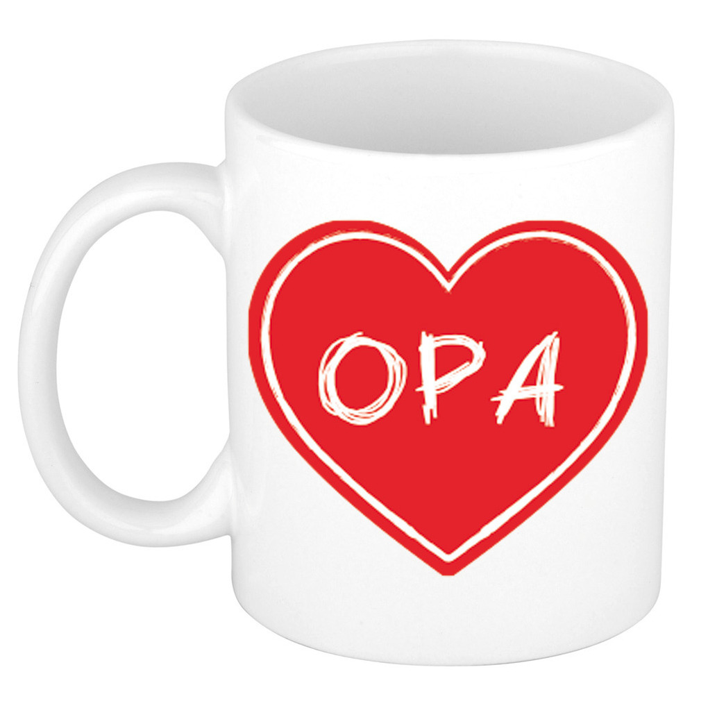 Liefste opa verjaardag cadeau mok - rood hartje - 300 ml - keramiek - opa/oma dag