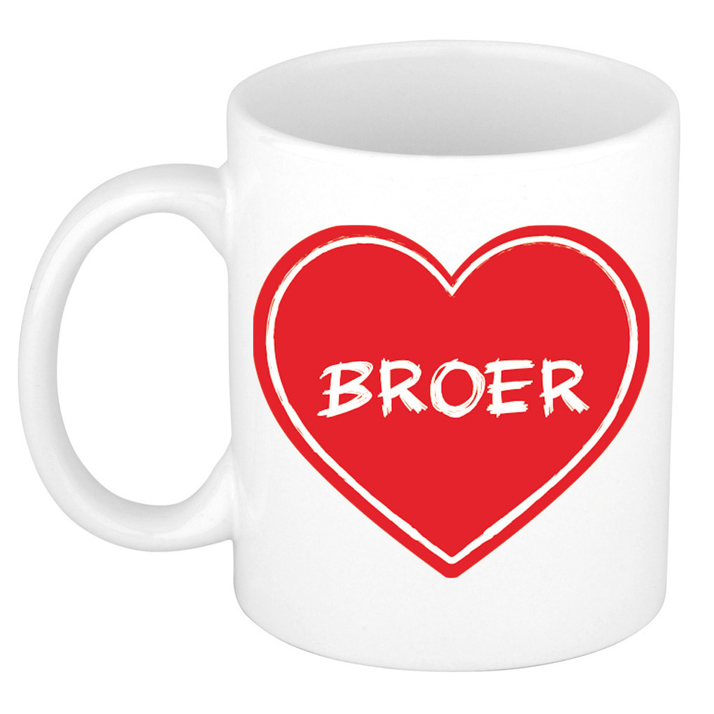 Liefste broer verjaardag cadeau mok - rood hartje - 300 ml - keramiek - broer/zus dag