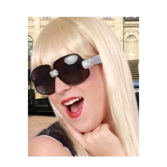 Carnaval verkleed bril - zwart - filmster - dames - met glitters - party zonnebrillen