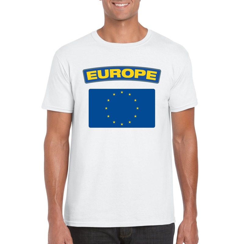 Feest T-shirt met Europese vlag - wit - heren - korte mouwen