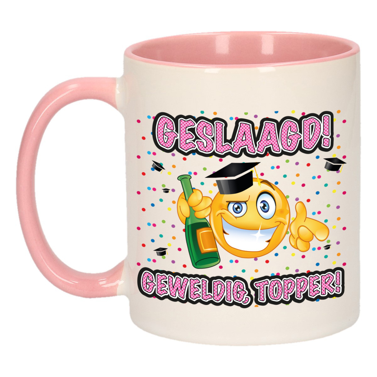 Geslaagd cadeau mok - roze - Geslaagd! Geweldig