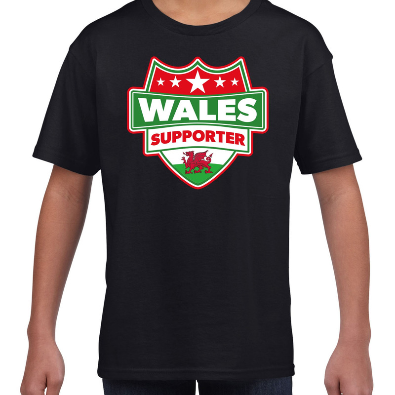 Welsh / Wales schild supporter t-shirt zwart voor kinderen